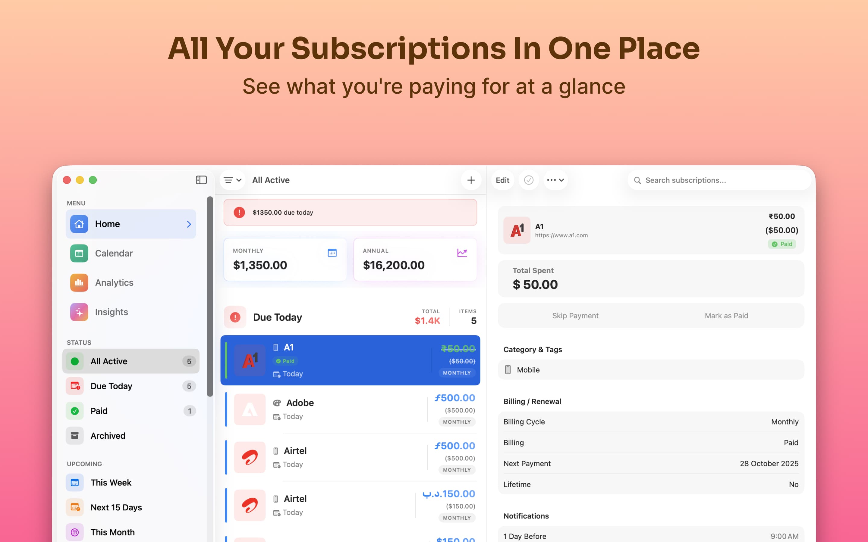 Sentinel Dashboard - AI-powered subscription management